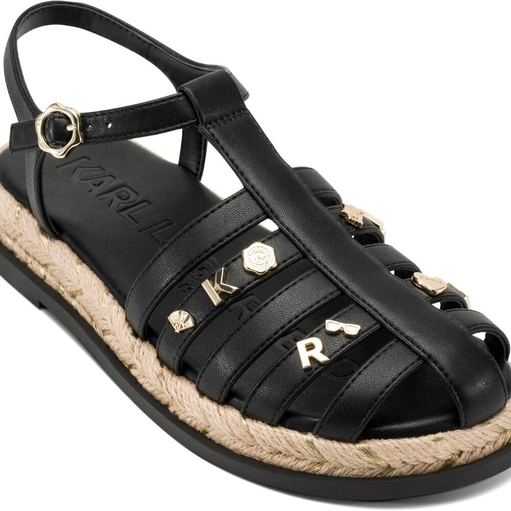 Women's Fisherman Espadrille Sandal Rubber Sole Slide Black Size 9